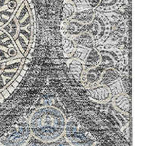 HomeRoots 8' X 10' Gray Navy Blue Ogee Area Rug - Washable, Stain-Resistant, UV Protected for Family Spaces 677080