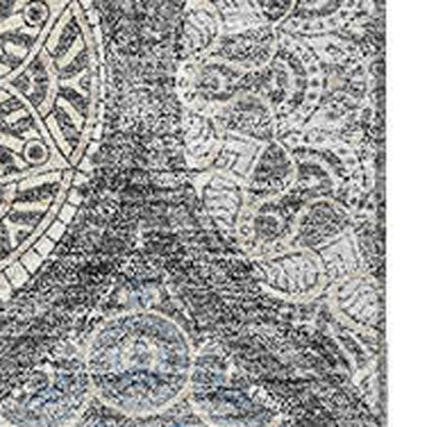 HomeRoots 8' X 10' Gray Navy Blue Ogee Area Rug - Washable, Stain-Resistant, UV Protected for Family Spaces 677080