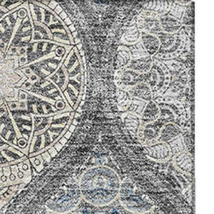 HomeRoots 8' X 10' Gray Navy Blue Ogee Area Rug - Washable, Stain-Resistant, UV Protected for Family Spaces 677080