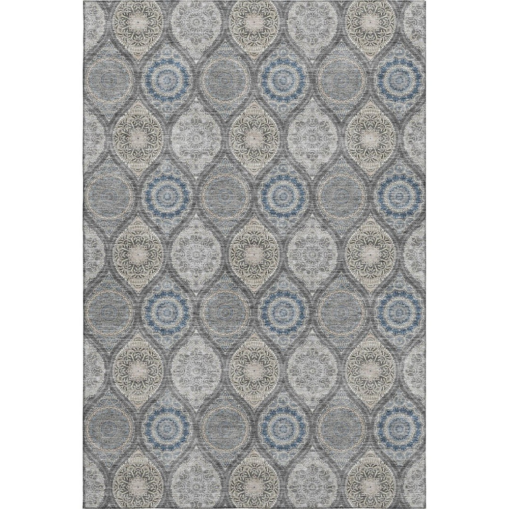 HomeRoots 9' Ogee Area Rug in Gray, Navy Blue & Beige - Washable, UV Protected, Stain Resistant for Homes 677081