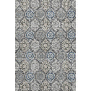 HomeRoots 9' Ogee Area Rug in Gray, Navy Blue & Beige - Washable, UV Protected, Stain Resistant for Homes 677081