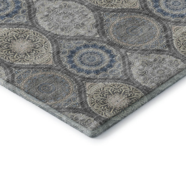 HomeRoots 9' Ogee Area Rug in Gray, Navy Blue & Beige - Washable, UV Protected, Stain Resistant for Homes 677081