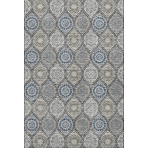 HomeRoots 9' Ogee Area Rug in Gray, Navy Blue & Beige - Washable, UV Protected, Stain Resistant for Homes 677081
