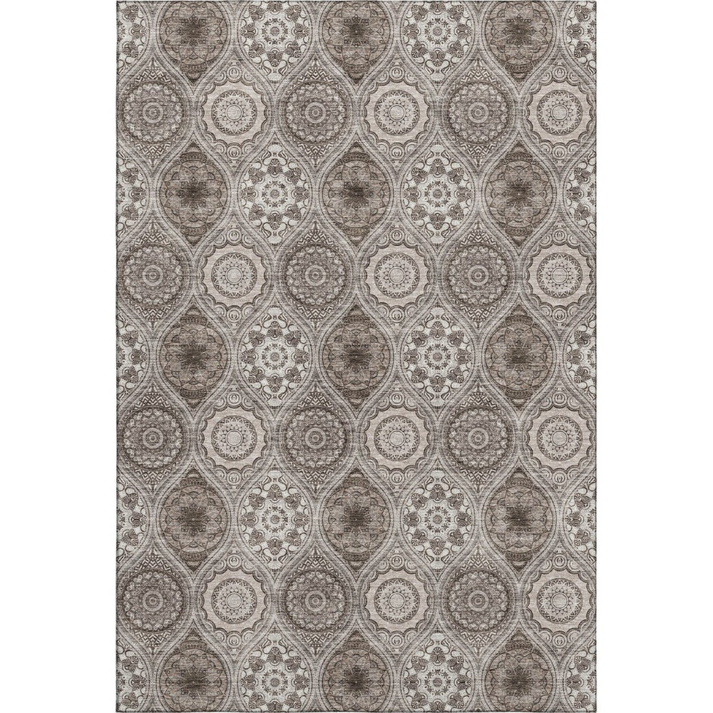 HomeRoots 9' X 12' Khaki Beige Ogee Area Rug - Washable, UV-Protected, Soft & Stylish for Busy Homes 677087