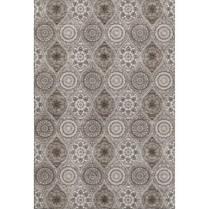 HomeRoots 9' X 12' Khaki Beige Ogee Area Rug - Washable, UV-Protected, Soft & Stylish for Busy Homes 677087