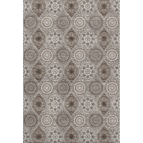 HomeRoots 9' X 12' Khaki Beige Ogee Area Rug - Washable, UV-Protected, Soft & Stylish for Busy Homes 677087