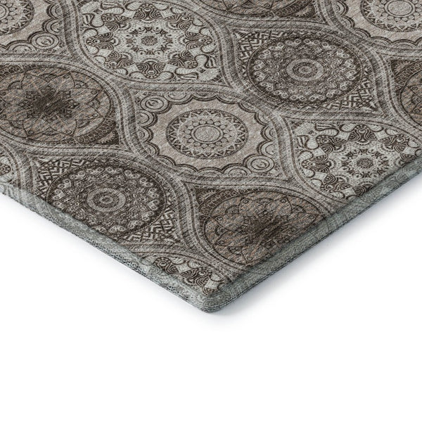 HomeRoots 9' X 12' Khaki Beige Ogee Area Rug - Washable, UV-Protected, Soft & Stylish for Busy Homes 677087
