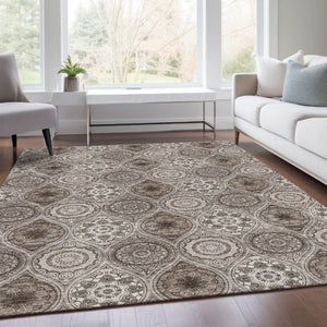 HomeRoots 9' X 12' Khaki Beige Ogee Area Rug - Washable, UV-Protected, Soft & Stylish for Busy Homes 677087