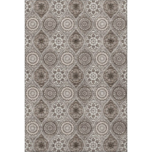 HomeRoots 9' X 12' Khaki Beige Ogee Area Rug - Washable, UV-Protected, Soft & Stylish for Busy Homes 677087