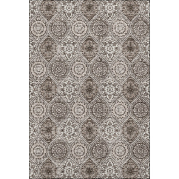 HomeRoots 9' X 12' Khaki Beige Ogee Area Rug - Washable, UV-Protected, Soft & Stylish for Busy Homes 677087