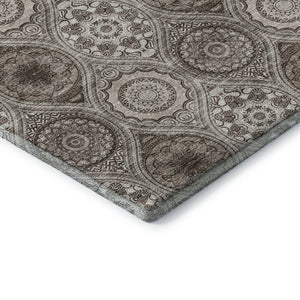 HomeRoots 10' X 14' Khaki Beige & Taupe Ogee Area Rug - Durable, Washable, UV-Protected for High-Traffic Homes 677088