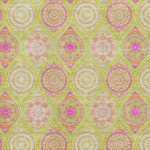 HomeRoots 5' X 8' Vibrant Lime Green Pink Ivory Ogee Area Rug - Washable, UV Protected, Ideal for Homes 677090