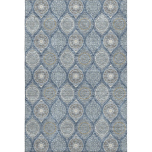 HomeRoots 5' X 8' Navy Blue, Ivory & Taupe Ogee Area Rug – Washable, UV-Protected & Stain-Resistant Design! 677096