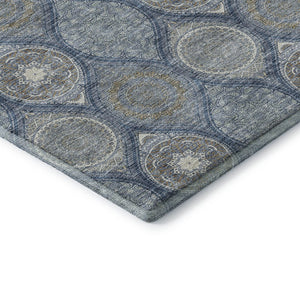 HomeRoots 5' X 8' Navy Blue, Ivory & Taupe Ogee Area Rug – Washable, UV-Protected & Stain-Resistant Design! 677096