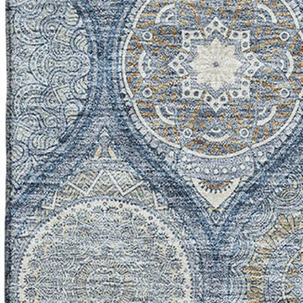 HomeRoots 5' X 8' Navy Blue, Ivory & Taupe Ogee Area Rug – Washable, UV-Protected & Stain-Resistant Design! 677096