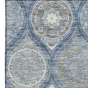 HomeRoots 5' X 8' Navy Blue, Ivory & Taupe Ogee Area Rug – Washable, UV-Protected & Stain-Resistant Design! 677096