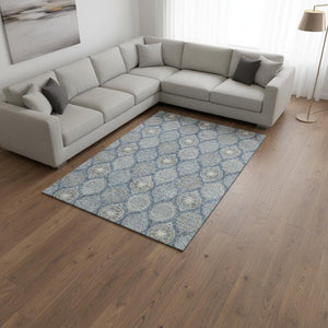 HomeRoots 8' X 10' Ogee Pattern Area Rug in Navy Blue, Ivory & Taupe - Washable, UV Protected & Stylish 677098