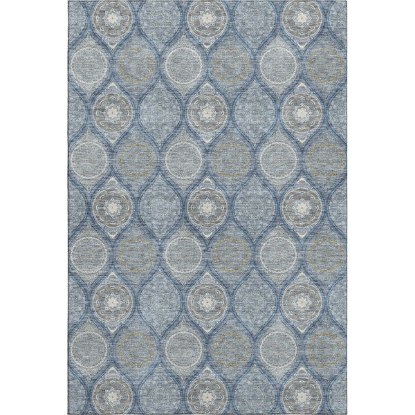 HomeRoots 8' X 10' Ogee Pattern Area Rug in Navy Blue, Ivory & Taupe - Washable, UV Protected & Stylish 677098