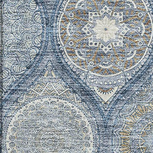 HomeRoots 8' X 10' Ogee Pattern Area Rug in Navy Blue, Ivory & Taupe - Washable, UV Protected & Stylish 677098