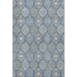 HomeRoots 8' X 10' Ogee Pattern Area Rug in Navy Blue, Ivory & Taupe - Washable, UV Protected & Stylish 677098