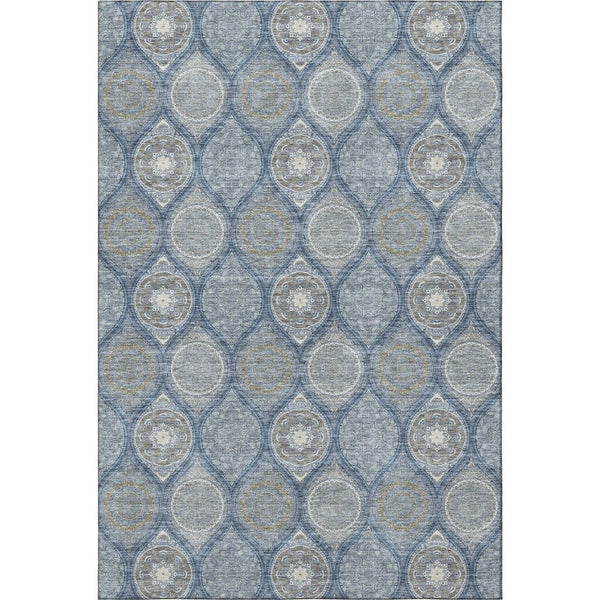 HomeRoots 8' X 10' Ogee Pattern Area Rug in Navy Blue, Ivory & Taupe - Washable, UV Protected & Stylish 677098
