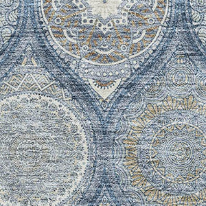 HomeRoots 9' Ogee Washable Area Rug in Navy Blue, Ivory & Taupe - UV Protected, Stain-Resistant Design for Homes 677099