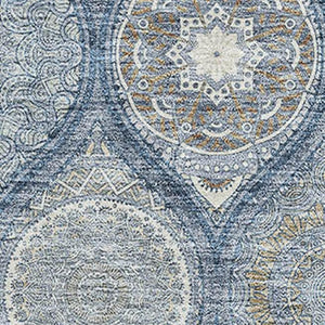 HomeRoots 10' X 14' Navy Blue, Ivory & Taupe Ogee Washable Area Rug - Durable, Stain-Resistant, UV-Protected! 677100