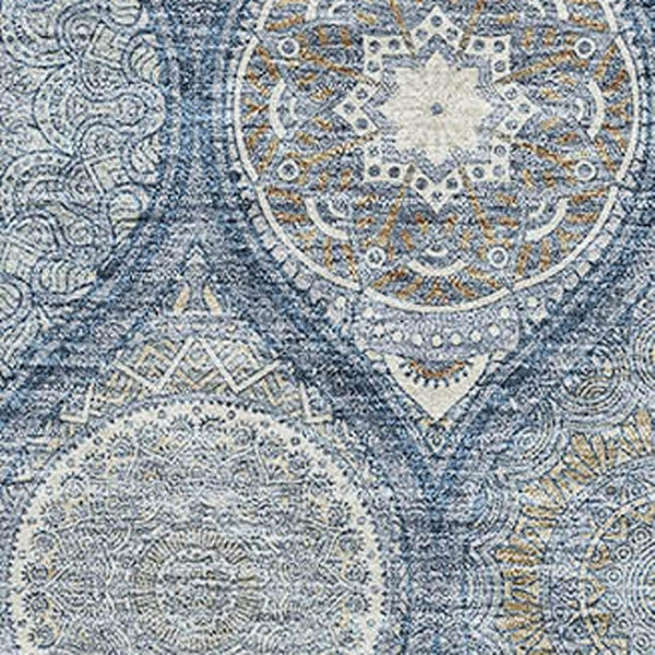 HomeRoots 10' X 14' Navy Blue, Ivory & Taupe Ogee Washable Area Rug - Durable, Stain-Resistant, UV-Protected! 677100