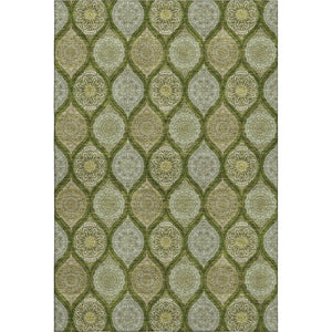 HomeRoots 8' X 10' Elegant Olive Green and Gold Ogee Washable Area Rug with UV Protection for Everyday Use 677104