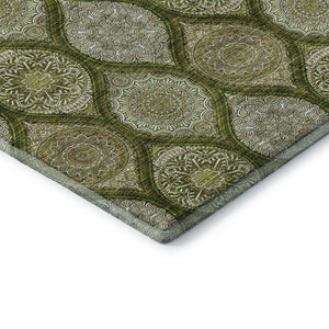 HomeRoots 8' X 10' Elegant Olive Green and Gold Ogee Washable Area Rug with UV Protection for Everyday Use 677104