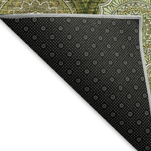 HomeRoots 9' X 12' Washable Olive Green Ogee Area Rug with UV Protection, Soft Durable Design for Busy Homes 677105