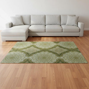 HomeRoots 10' Ogee Area Rug in Olive Green, Gold & Ivory – Washable, UV-Protected, Durable for Busy Homes 677106