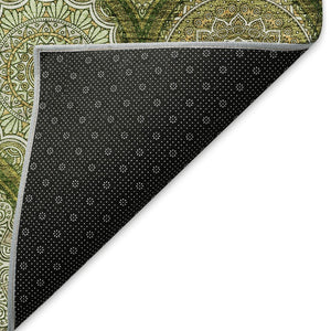 HomeRoots 10' Ogee Area Rug in Olive Green, Gold & Ivory – Washable, UV-Protected, Durable for Busy Homes 677106