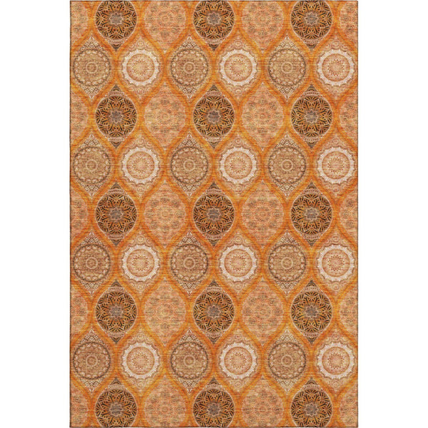 HomeRoots 10' Ogee Washable Area Rug in Orange, Ivory & Gray – UV Protected, Stain Resistant, Durable Design! 677112