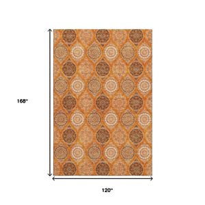 HomeRoots 10' Ogee Washable Area Rug in Orange, Ivory & Gray – UV Protected, Stain Resistant, Durable Design! 677112