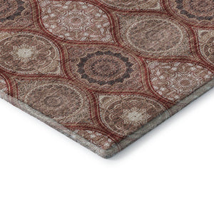 HomeRoots 5' X 8' Transitional Ogee Area Rug in Rust Beige & Brick Red - Washable, UV-Protected, Durable Design 677114