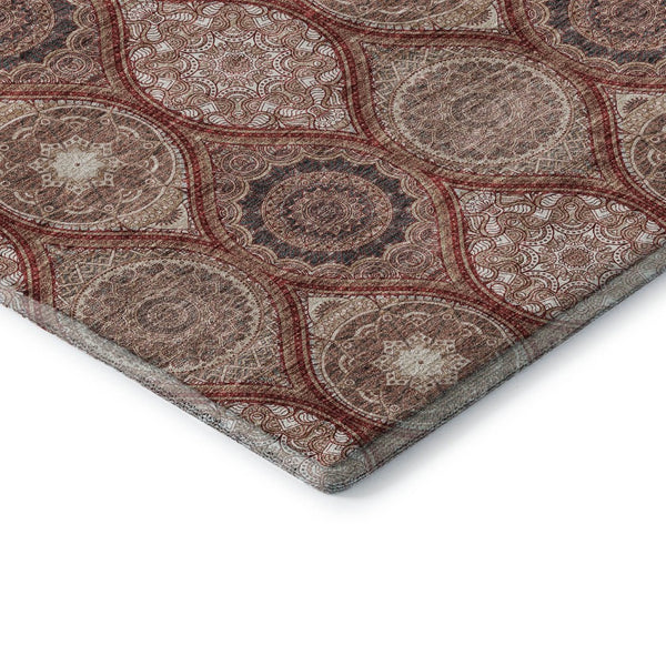 HomeRoots 5' X 8' Transitional Ogee Area Rug in Rust Beige & Brick Red - Washable, UV-Protected, Durable Design 677114