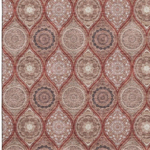 HomeRoots 5' X 8' Transitional Ogee Area Rug in Rust Beige & Brick Red - Washable, UV-Protected, Durable Design 677114