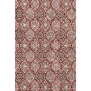 HomeRoots 5' X 8' Transitional Ogee Area Rug in Rust Beige & Brick Red - Washable, UV-Protected, Durable Design 677114
