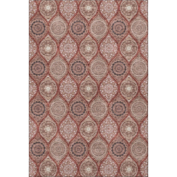 HomeRoots 5' X 8' Transitional Ogee Area Rug in Rust Beige & Brick Red - Washable, UV-Protected, Durable Design 677114