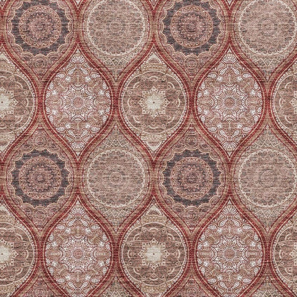 HomeRoots 8' X 10' Ogee Washable Area Rug in Rust Beige & Brick Red - Stain Resistant, UV Protected, Durable Design 677116