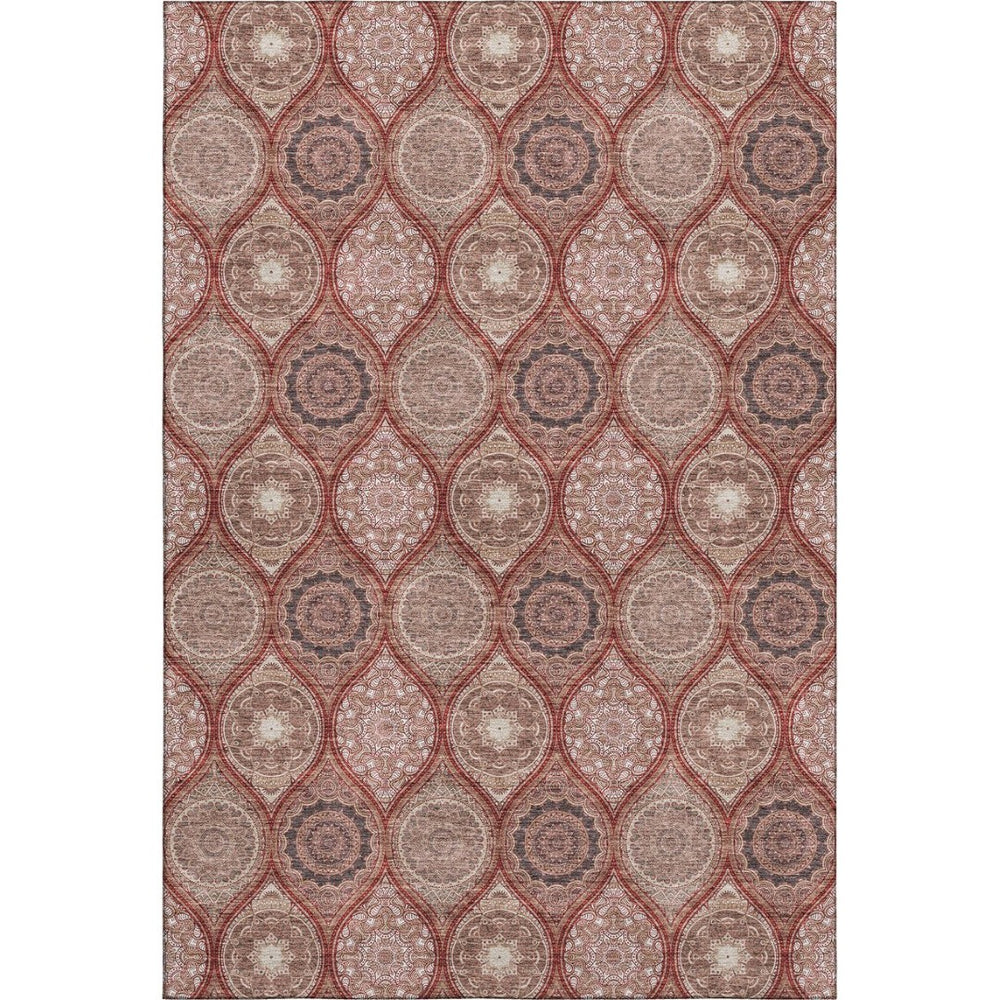 HomeRoots 9' X 12' Ogee Area Rug in Rust Beige & Brick Red - Durable, Washable, UV Protected & Stain Resistant 677117