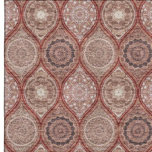 HomeRoots 9' X 12' Ogee Area Rug in Rust Beige & Brick Red - Durable, Washable, UV Protected & Stain Resistant 677117