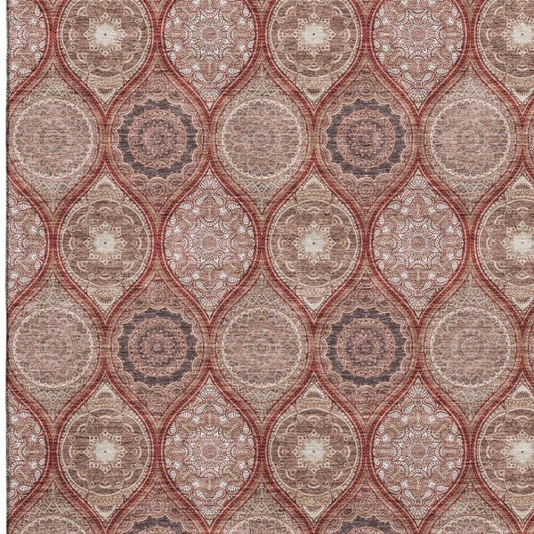 HomeRoots 9' X 12' Ogee Area Rug in Rust Beige & Brick Red - Durable, Washable, UV Protected & Stain Resistant 677117