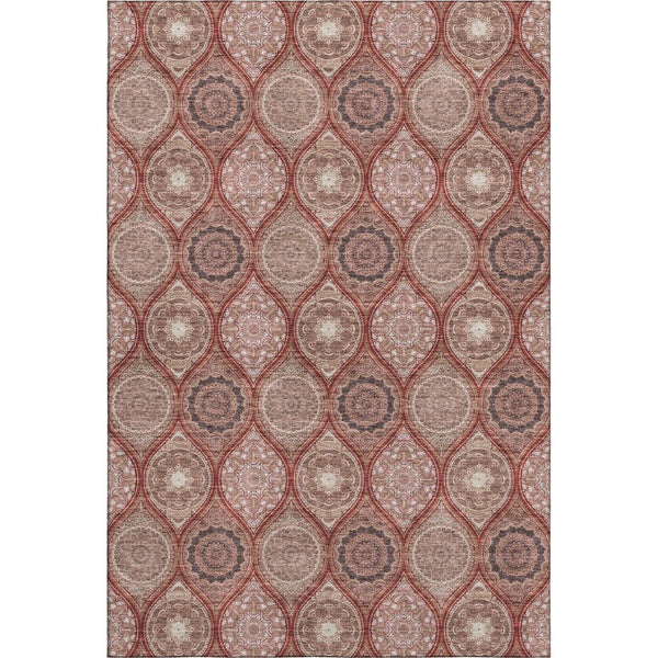 HomeRoots 10' Ogee Area Rug in Rust Beige & Brick Red - Washable, UV-Protected, Stain-Resistant Design 677118