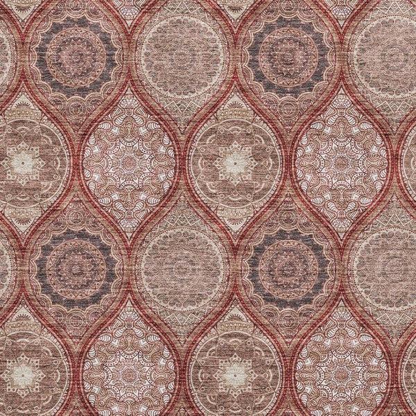 HomeRoots 10' Ogee Area Rug in Rust Beige & Brick Red - Washable, UV-Protected, Stain-Resistant Design 677118