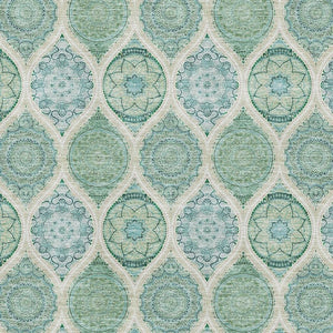 HomeRoots 5' X 8' Elegant Sage Ivory Teal Ogee Area Rug - Durable, Stain Resistant, UV Protected for Daily Use 677120