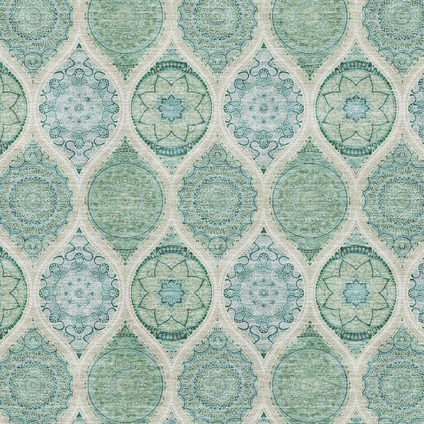 HomeRoots 5' X 8' Elegant Sage Ivory Teal Ogee Area Rug - Durable, Stain Resistant, UV Protected for Daily Use 677120