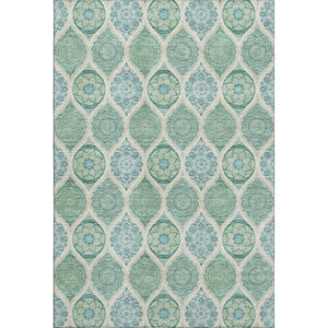 HomeRoots 8' X 10' Sage Ivory Teal Ogee Area Rug - Washable, UV Protected, Stain Resistant, Perfect for Families! 677122