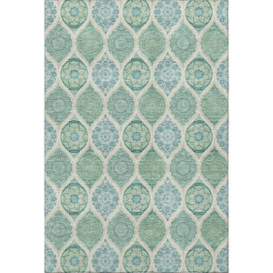 HomeRoots 8' X 10' Sage Ivory Teal Ogee Area Rug - Washable, UV Protected, Stain Resistant, Perfect for Families! 677122